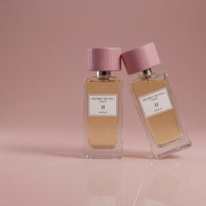 Two Secret de Feu II bottles on a pink background