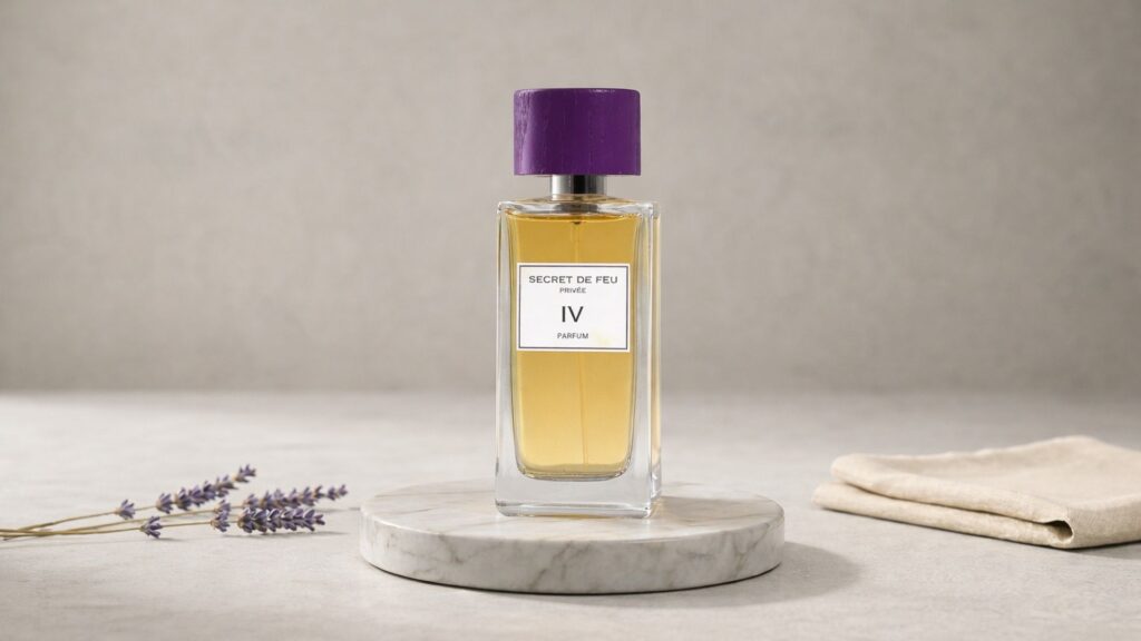 Secret de Feu IV on a marble disc with lavender